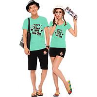Bộ Áo Thun Đôi Nam Nữ I Can't You Can't But We Can Màu Xanh Ngọc