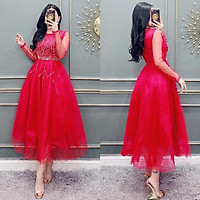 Đầm xoè tay dài công chúa kết pha lê SANG TRỌNG TRIPBLE T DRESS - size S/M/L/XL