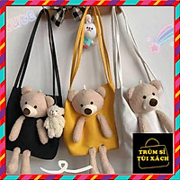 Túi Tote Vải Canvas ️XẢ KHO️Túi Nữ Đẹp Đi Học, Đi Chơi, Đeo Vai Kèm Gấu Bông Siêu Xinh Phong Cách Hàn Quốc
