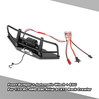 Metal Steel Front Bumper with Simulated Wired Automatic Winch ESC for 1/10 RC 4WD D90 Axial SCX10 Rock Crawler