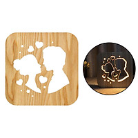Wood Bedside Lamp, 3D Illusion Romance Lover Night Light, Best Hollow Design Bedroom Decor for Women Men,Creative LED Reading Study Desk Table Light