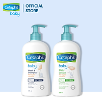 Combo Sữa tắm gội dịu nhẹ cho bé Cetaphil Baby Wash & Shampoo with Organic Calendula 400ml + Sữa dưỡng ẩm dịu nhẹ hằng ngày cho bé Cetaphil Baby Daily Lotion with Organic Calendula 400ml