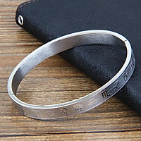 High Polished Classical Silver Plated Bracelet Bangle Titanium Steel Zodiac Pattern Engraved Bangle Bracelet Lucky Gifts for Women Men Lovers