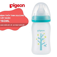 Bình Sữa Thủy Tinh Silicon Pigeon 160ml - Cây xanh (SS) - Cho Bé 0 Tháng +
