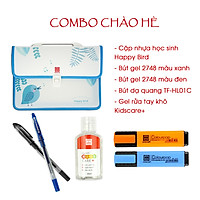 Combo đồ dùng học tập 15 món cặp nhựa, bút bi, bút dạ quang, gel rửa tay