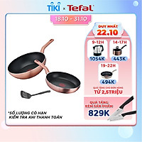 Bộ chảo Tefal Cook&Shine gồm 3 món Chảo chiên 24cm, Chảo xào 28cm và Vá - Chống dính - Báo nhiệt thông minh - Thích hợp mọi loại bếp - Hàng chính hãng
