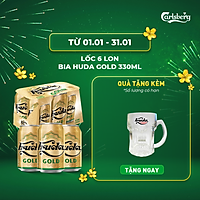 Lốc 6 lon bia Huda Gold 330ml