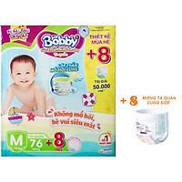 Tã quần Bobby - Đệm Lưng Thấm Mồ Hôi M76 (76 miếng) - Tặng 8 miếng trong gói