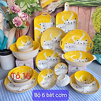 Bát đĩa gốm sứ decor Tổng hợp bộ bát đĩa mèo vàng siêu xinh