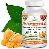 Organic Ashwagandha Capsules with Black Pepper - 1950mg Maximum Strength - Stress Relief and Anti Anxiety, Thyroid Adrenal Support, Mood Pure Root Powder Extract Supplements - Extra Strength 90 Pills