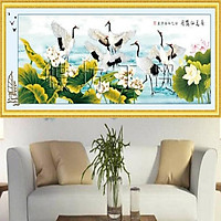 Tranh thêu bạch hạc hoa sen A794 - kích thước: 147 * 55cm. (TRANH CHƯA LÀM)