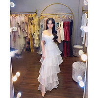 Đầm maxi dự tiệc xếp tầng rớt vai TRIPBLE T DRESS -size M/L (kèm ảnh/video thật) MS276V