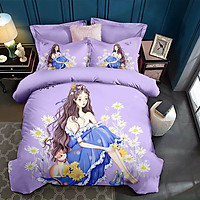 Bộ Drap & Chăn Phao Cotton Magic Công Chúa Hoa Tím