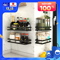 Kệ gia vị dán tường dài 30/40/50cm sơn đen tĩnh điện Vando chính hãng - kèm keo chuyên dụng kệ treo tường bằng thép carbon không gỉ, siêu chịu lực 30kg