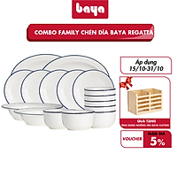 Bộ Tô Chén Bát Đĩa Sứ Trắng Viền Xanh BAYA REGATTA Gồm 24 Món Tráng Men Bóng Cao Cấp Bề Mặt Nhẵn Mịn, Dễ Dàng Vệ Sinh 6000254