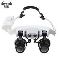8 Lens Portable Head Wearing Magnifying Glass 10X 15X 20X 25X LED Double Eye Repair Magnifier Loupe