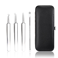 Bộ Dụng cụ loại bỏ mụn đầu đen 4 cái,gồm 3 nhíp và 1 cây nặng mụn,Thép không gỉ