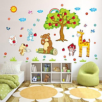 Decal Dán Tường Cho Bé Chủ Đề Động Vật Và Phương Tiện Giao Thông