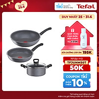 Bộ nồi chảo Tefal G134S495 Cook Healthy gồm Chảo 24cm, Chảo sâu 28cm, Nồi 20cm - Hàng chính hãng