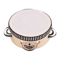 Wooden Hand Tambourine with Metal Single Row Jingles Polyester Drum Skin Tambourines Entertainment Musical