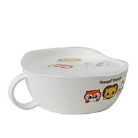 Bát ăn dặm bằng nhựa có quai, có nắp đậy cho bé dung tích 440ml màu trắng họa tiết cú, thỏ, sư tử chính hãng Edison - Hàn Quốc