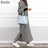 ZANZEA Women Striped Dress Long Batwing Sleeve O-Neck Casual Loose Split Maxi Long Dress Vestidos (Stripe)