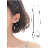 Bông tai khuyên tai nữ cặp vành đính đá dây xỏ dài