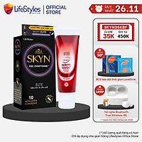 Combo Bao cao Su LifeStyles SKYN ELITE Non-latex Siêu Mỏng Cao Cấp 10 Bao + Gel Bôi Trơn LifeStyles Warm Lovin' 50ml