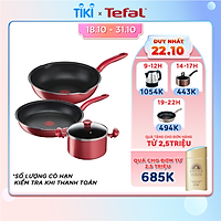 Bộ 3 Chảo chiên, Nồi, Chảo chiên sâu lòng Tefal So Chef 21 - 22 - 24cm - Dùng mọi loại bếp - Chấm đỏ báo nhiệt thông minh - Hàng chính hãng - Hàng chính hãng