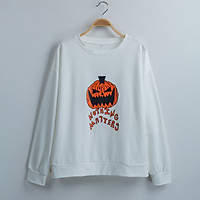 Women's Pumpkins Graphic Sweatshirts Cute Hoodies O-Neck Long Sleeve Casual Loose Fit Pullover Shirts Tops Holiday