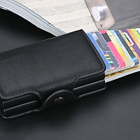 Fashion Men Anti RFID Double Layers Credit Card Holder PU Leather Metal ID Card Case Aluminum Card Protection Male