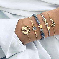 5pcs/set Women Fashion Turtle Heart Earth Map Bead Charm Bracelets Fashion Decoration