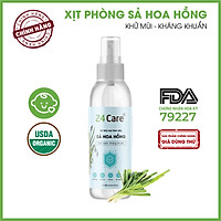 Xịt Phòng Tinh Dầu Sả Hoa Hồng Hữu Cơ Organic 24Care 50ML/100ML - Kháng khuẩn - Khử mùi hôi - Đuổi muỗi, côn trùng - Trải nghiệm đa sắc của mùi hương, toát lên vẻ bí ẩn - Hương thơm thư giãn