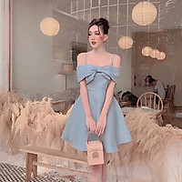 Đầm xoè dự tiệc ngắn trễ vai nơ ngực TRIPBLE T DRESS - size M/L (kèm ảnh/video thật) MS180V