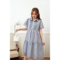 Váy bầu công sở Yuri Dress chất tơ sống mềm mại, dập li ngực cách điệu được thiết kế bởi LAMME