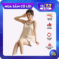 Bộ đồ ngủ nữ 2 dây mặc nhà dễ thương VILADY - B111 kiểu 2 dây quần cộc màu trắng gạo mềm mát, chất liệu Lụa Pháp ( lụa latin) cao cấp