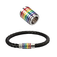 Gay Pride-LGBT Black Leather Rainbow Bracelet & Rainbow Badgeal Necklace