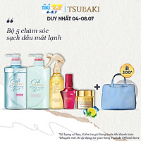 Bộ 5 Tsubaki mát lạnh sạch dầu và chăm sóc tóc chuẩn salon (Gội Xả 490ml/chai + Xịt dưỡng tóc 220ml + Mặt nạ tóc 180g + Dầu dưỡng 50ml)