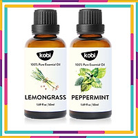 Combo Tinh Dầu Sả Chanh Kobi (50ml) + Tinh Dầu Bạc Hà Kobi (50ml) - Tinh Dầu Thiên Nhiên Nguyên Chất, Giúp Giảm Stress, Xua Đuổi Côn Trùng Và Khử Mùi Hiệu Quả, Thích Hợp Dùng Với Đèn Xông Và Máy Khuếch Tán