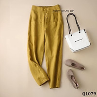 Quần baggy nữ lưng chun 4 khuy 2 túi trước chất vải đũi mềm mát