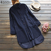 ZANZEA Women Plus Size Plain Basic Button Up Shirt Top Tee Cotton Baggy Tunic Blouse