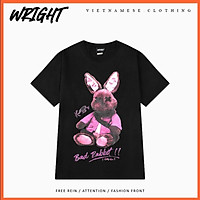 Áo Phông Bad Rabbit Thỏ Hồng Áo Thun Nam Nữ Unisex Form Rộng Tay Lỡ Wright Chibi Ulzzang Hot Trend
