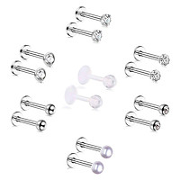 7 Pairs Body Piercing Jewelry Kit Stainless Steel Navel Tragus Lip Nose Eyebrow Nipple Piercing Bar Ring
