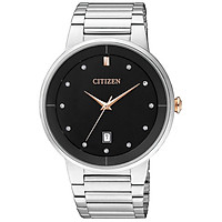 Đồng Hồ Citizen Nam Đính Đá Swarovski Dây Kim Loại Pin-Quartz BI5014-58E - Mặt Đen (40mm)