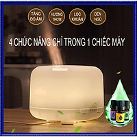 MÁY KHUẾCH TÁN TINH DẦU TRỤ TRONG 500 ML CAO CẤP - TẶNG 3 CHAI TINH DẦU KRISHNA 5ML SẢ CHANH + BẠC HÀ + OẢI HƯƠNG- MÁY XÔNG TINH DẦU PHUN SƯƠNG CHÍNH HÃNG KRISHNA - TẶNG KÈM REMOTE - MÁY XÔNG TINH DẦU SIÊU ÂM PHUN SƯƠNG CHUYÊN DỤNG CHO KHÔNG GIAN LỚN - ĐÈN LED 7 MÀU TRANG TRÍ RẤT ĐẸP