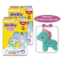 Combo 2 gói Tã quần em bé siêu khô thoáng UniDry size XXL56 - Tặng 1 thú bông con ngựa xanh