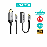 Bộ Cáp Type C to HDMI Dài 2M Phân Giải 4K 60Hz Kèm Đầu Chuyển C to HDMI Thunderbolt 3 CHOETECH CH0033-BK- Hàng Chính Hãng