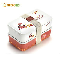 Hộp cơm 2 tầng kèm đũa làm từ sợi tre - Hộp cơm giữ nhiệt an toàn tiện dụng dùng cho văn phòng, học sinh, sinh viên