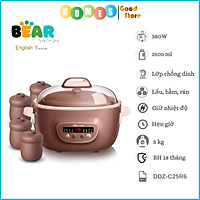 Nồi Nấu Chậm, Chưng Yến, Nấu Cháo, Tiềm Thuốc Bắc BEAR DDZ-C25R6 2.5L Phiên Bản Tiếng Anh Công Suất 380W - Hàng Chính Hãng