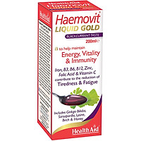 Thực phẩm bảo vệ sức khỏe đến từ Anh Quốc - Siro chứa các vitamin và khoáng chất giúp bổ sung năng lượng, bổ máu và tăng cường miễn dịch cho bé từ 3 tuổi HEALTH AID HAEMOVIT LIQUID GOLD vị quả lý chua gai đen (Hộp 1 chai 200ml)